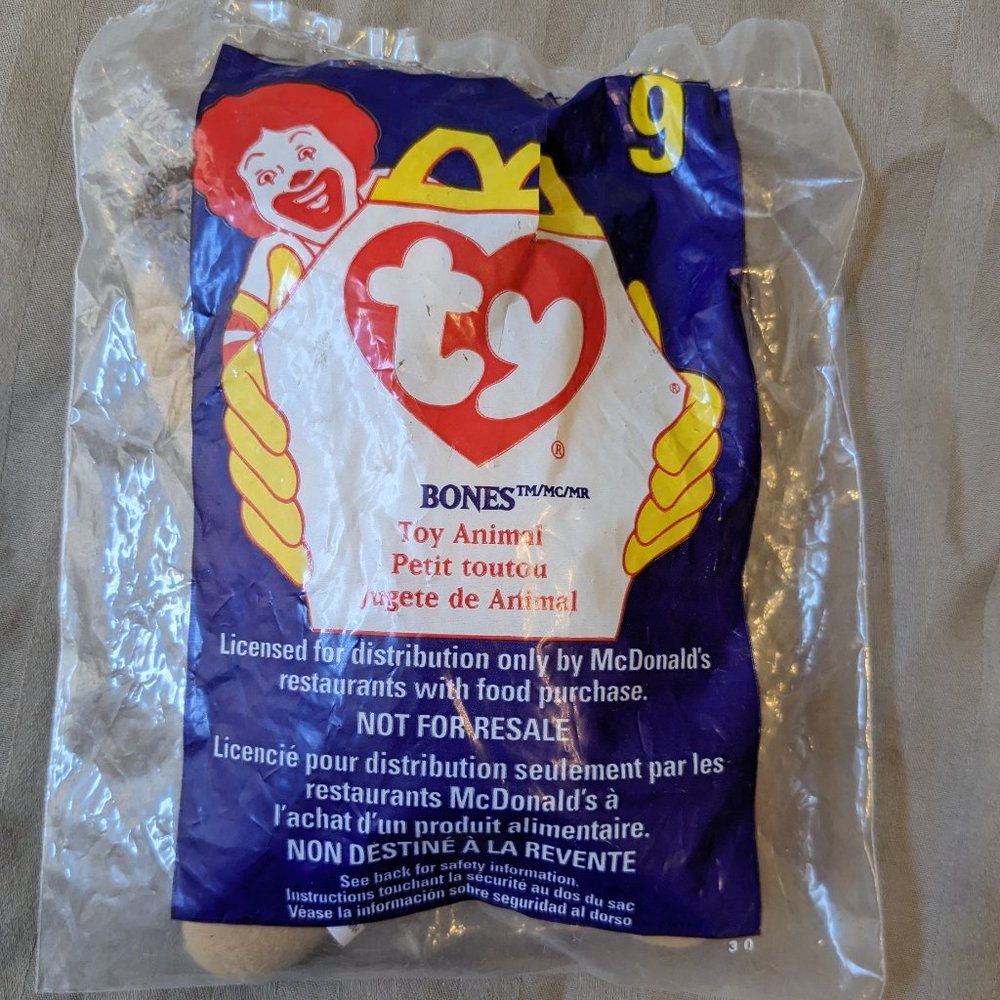 1998 Vintage McDonalds "BONES" Ty Teenie Beanie Baby Sealed Happy Meal Toy 9